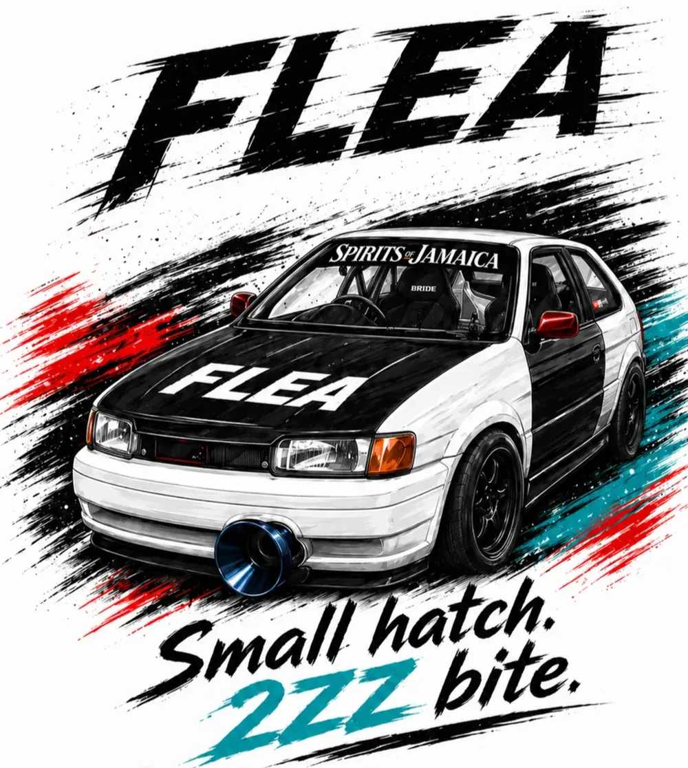 Flea Racing Jamaica 2ZZ-GE Toyota Corolla II drag hatch